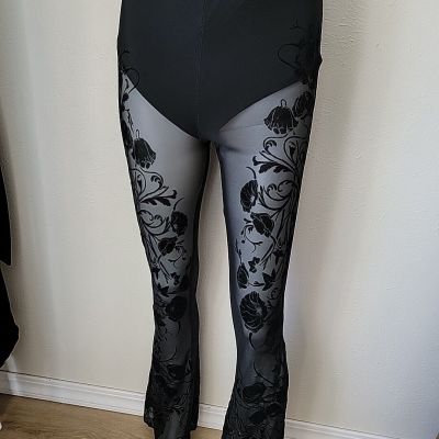 Dolls Kill Widow Mesh Floral Print Flare Lace Sheer Leggings XS? Strange Brew